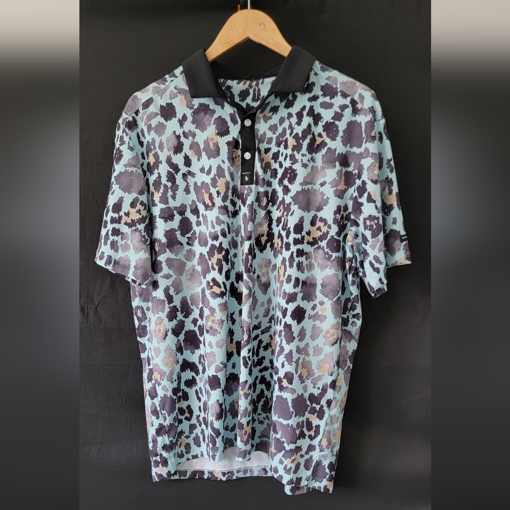 Byrd Gang Golf Polo Size L Blue Animal Print
